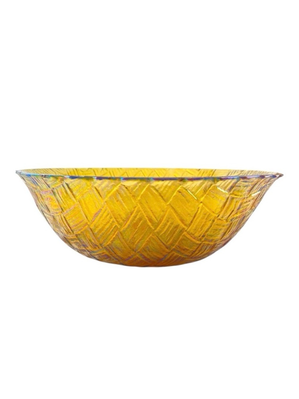 Vintage‎ Indiana Glass Weavetex Basketweave Bowl Marigold Carnival Glass MCM 9"